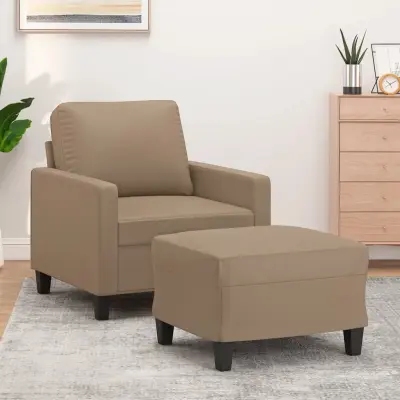 The Living Store Fotelj s stolčkom za noge kapučino 60 cm umetno usnje - Kavč S Stolčkom Za Noge