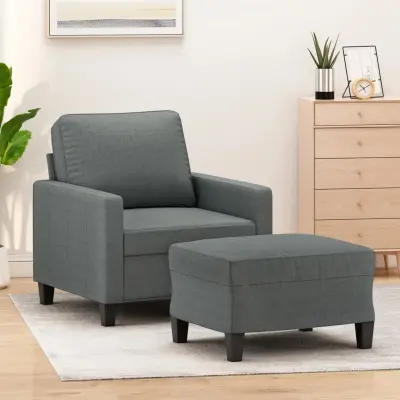 The Living Store Fotelj s stolčkom za noge temno siv 60 cm blago - Kavč S Stolčkom Za Noge
