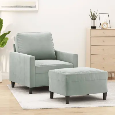 The Living Store Fotelj s stolčkom za noge svetlo siv 60 cm žamet - Kavč S Stolčkom Za Noge