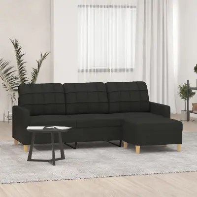 The Living Store Trosed s stolčkom za noge črn 180 cm blago - Trosed S Stolčkom Za Noge