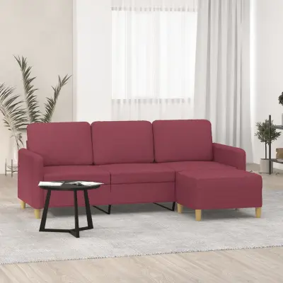 The Living Store Kavč trosed s stolčkom za noge vinsko rdeč 180 cm blago - Trosed S Stolčkom Za Noge
