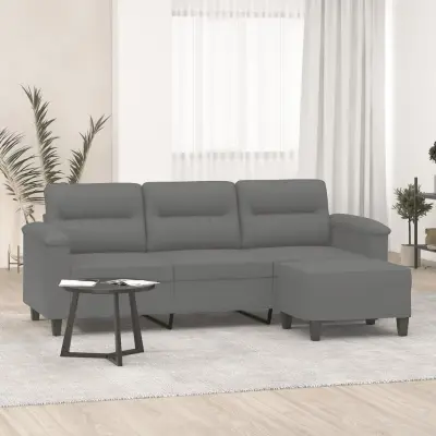 The Living Store Trosed s stolčkom za noge temno siv 180 cm blago iz mikrovlaken - Trosed S Stolčkom Za Noge
