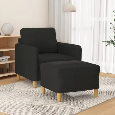 The Living Store Fotelj s stolčkom za noge črn 60 cm blago - Kavč S Stolčkom Za Noge