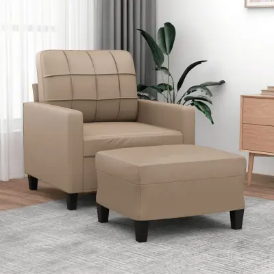 The Living Store Fotelj s stolčkom za noge kapučino 60 cm umetno usnje - Kavč S Stolčkom Za Noge