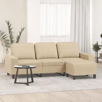 The Living Store Kavč trosed s stolčkom za noge krem 180 cm blago - Trosed S Stolčkom Za Noge