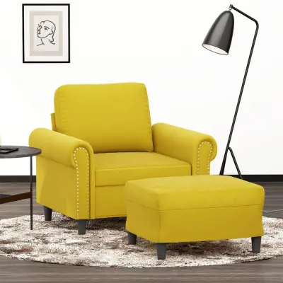 The Living Store Fotelj s stolčkom za noge rumen 60 cm žamet - Kavč S Stolčkom Za Noge