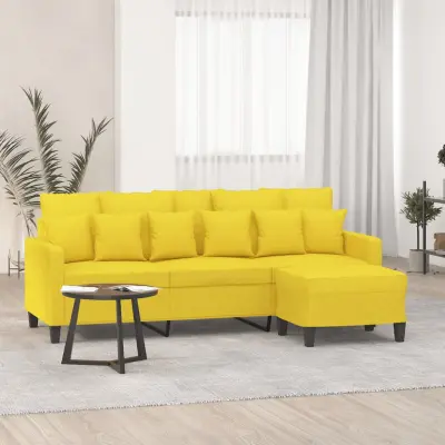 The Living Store Kavč trosed s stolčkom za noge rumen 180 cm blago - Trosed S Stolčkom Za Noge