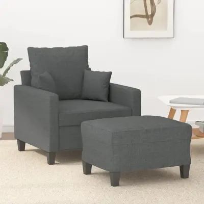 The Living Store Fotelj s stolčkom za noge temno siv 60 cm blago - Kavč S Stolčkom Za Noge