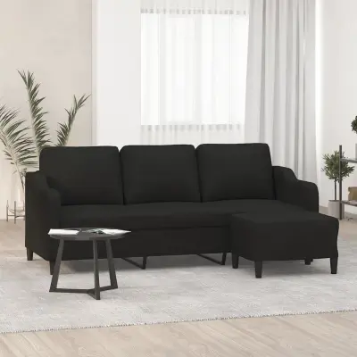 The Living Store Trosed s stolčkom za noge črn 180 cm blago - Trosed S Stolčkom Za Noge