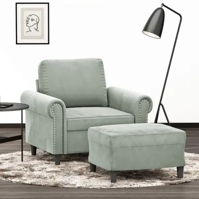 The Living Store Fotelj s stolčkom za noge svetlo siv 60 cm žamet - Kavč S Stolčkom Za Noge