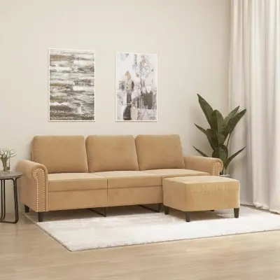 The Living Store Kavč trosed s stolčkom za noge rjav 180 cm žamet - Trosed S Stolčkom Za Noge