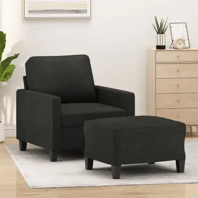 The Living Store Fotelj s stolčkom za noge črn 60 cm blago - Kavč S Stolčkom Za Noge