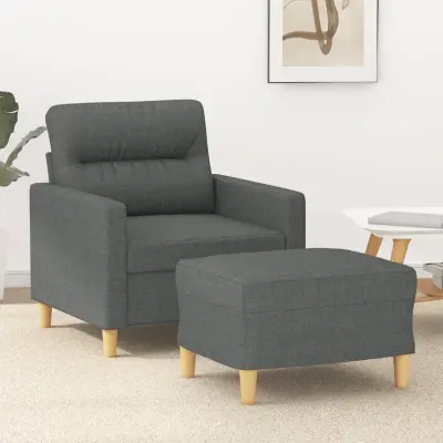 The Living Store Fotelj s stolčkom za noge temno siv 60 cm blago - Kavč S Stolčkom Za Noge