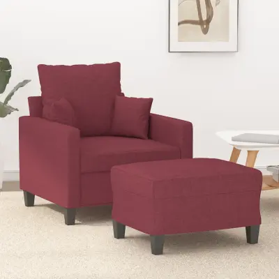 The Living Store Fotelj s stolčkom za noge vinsko rdeč 60 cm blago - Kavč S Stolčkom Za Noge