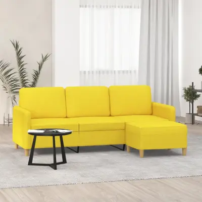 The Living Store Kavč trosed s stolčkom za noge rumen 180 cm blago - Trosed S Stolčkom Za Noge