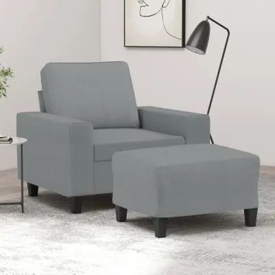 The Living Store Fotelj s stolčkom za noge svetlo siv 60 cm blago - Kavč S Stolčkom Za Noge