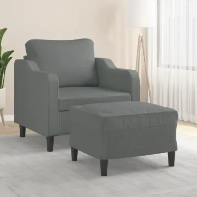 The Living Store Fotelj s stolčkom za noge temno siv 60 cm blago - Kavč S Stolčkom Za Noge