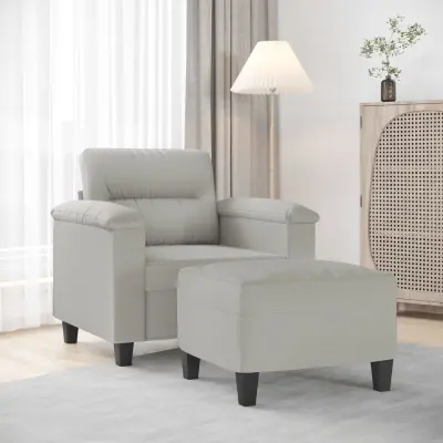 The Living Store Fotelj s stolčkom za noge svetlo siv 60 cm blago iz mikrovlaken - Kavč S Stolčkom Za Noge