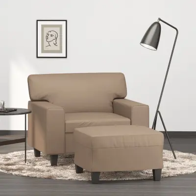 The Living Store Fotelj s stolčkom za noge kapučino 60 cm umetno usnje - Kavč S Stolčkom Za Noge