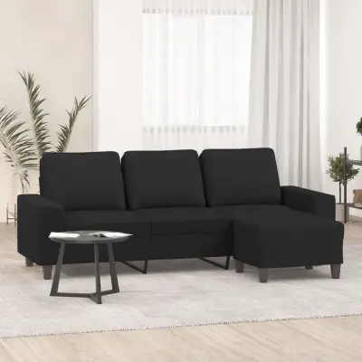 The Living Store Trosed s stolčkom za noge črn 180 cm blago - Trosed S Stolčkom Za Noge