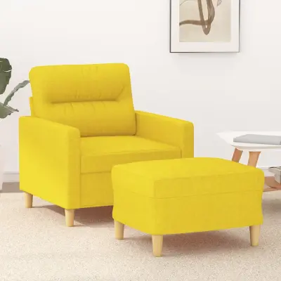 The Living Store Fotelj s stolčkom za noge svetlo rumen 60 cm blago - Kavč S Stolčkom Za Noge