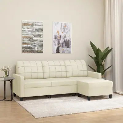 The Living Store Kavč trosed s stolčkom za noge krem 180 cm umetno usnje - Trosed S Stolčkom Za Noge