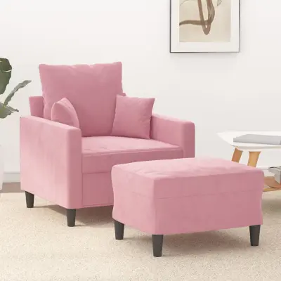 The Living Store Fotelj s stolčkom za noge roza 60 cm žamet - Kavč S Stolčkom Za Noge