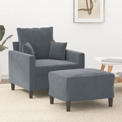 The Living Store Fotelj s stolčkom za noge temno siv 60 cm žamet - Kavč S Stolčkom Za Noge