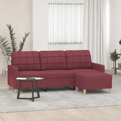 The Living Store Kavč trosed s stolčkom za noge vinsko rdeč 180 cm blago - Trosed S Stolčkom Za Noge