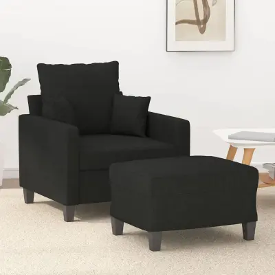 The Living Store Fotelj s stolčkom za noge črn 60 cm blago - Kavč S Stolčkom Za Noge