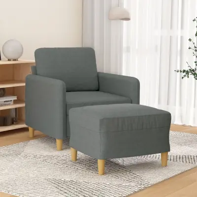 The Living Store Fotelj s stolčkom za noge temno siv 60 cm blago - Kavč S Stolčkom Za Noge