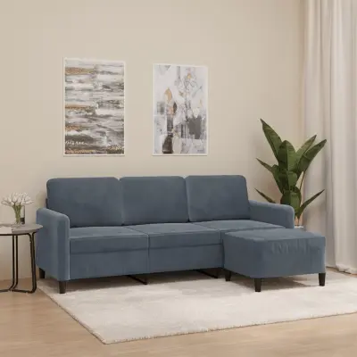 The Living Store Trosed s stolčkom za noge temno siv 180 cm žamet - Trosed S Stolčkom Za Noge