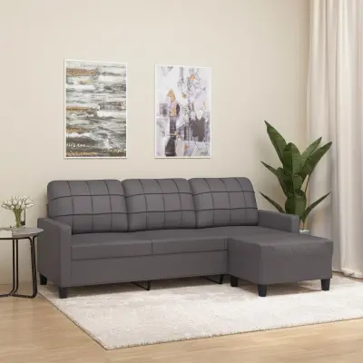 The Living Store Kavč trosed s stolčkom za noge siv 180 cm umetno usnje - Trosed S Stolčkom Za Noge