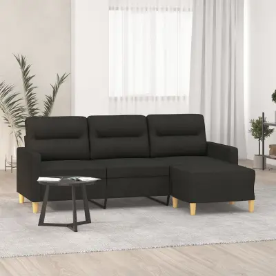 The Living Store Trosed s stolčkom za noge črn 180 cm blago - Trosed S Stolčkom Za Noge
