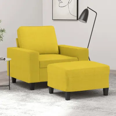 The Living Store Fotelj s stolčkom za noge svetlo rumen 60 cm blago - Kavč S Stolčkom Za Noge