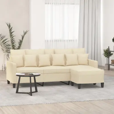 The Living Store Kavč trosed s stolčkom za noge krem 180 cm blago - Trosed S Stolčkom Za Noge
