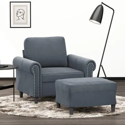 The Living Store Fotelj s stolčkom za noge temno siv 60 cm žamet - Kavč S Stolčkom Za Noge