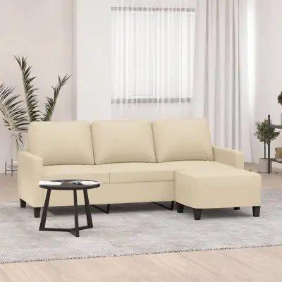 The Living Store Kavč trosed s stolčkom za noge krem 180 cm blago - Trosed S Stolčkom Za Noge