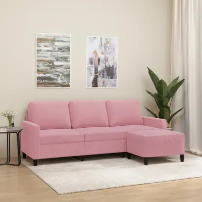 The Living Store Trosed s stolčkom za noge roza 180 cm žamet - Trosed S Stolčkom Za Noge