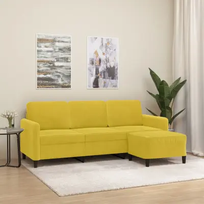 The Living Store Kavč trosed s stolčkom za noge rumen 180 cm žamet - Trosed S Stolčkom Za Noge