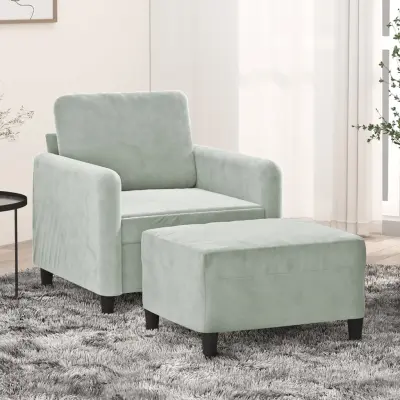 The Living Store Fotelj s stolčkom za noge svetlo siv 60 cm žamet - Kavč S Stolčkom Za Noge