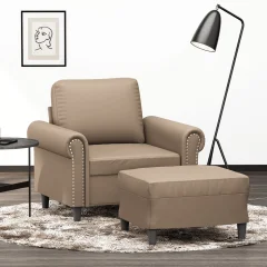 The Living Store Fotelj s stolčkom za noge kapučino 60 cm umetno usnje - Kavč S Stolčkom Za Noge