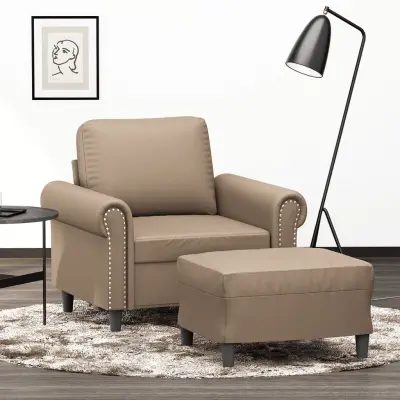 The Living Store Fotelj s stolčkom za noge kapučino 60 cm umetno usnje - Kavč S Stolčkom Za Noge