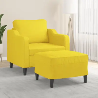 The Living Store Fotelj s stolčkom za noge svetlo rumen 60 cm blago - Kavč S Stolčkom Za Noge