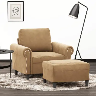 The Living Store Fotelj s stolčkom za noge rjav 60 cm žamet - Kavč S Stolčkom Za Noge