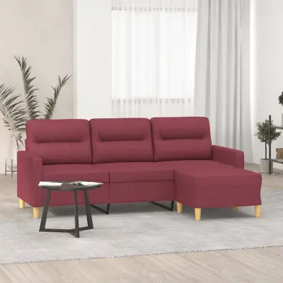 The Living Store Kavč trosed s stolčkom za noge vinsko rdeč 180 cm blago - Trosed S Stolčkom Za Noge
