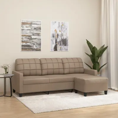 The Living Store Kavč trosed s stolčkom za noge kapučino 180 cm umetno usnje - Trosed S Stolčkom Za Noge