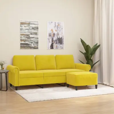 The Living Store Kavč trosed s stolčkom za noge rumen 180 cm žamet - Trosed S Stolčkom Za Noge
