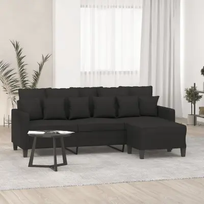 The Living Store Trosed s stolčkom za noge črn 180 cm blago - Trosed S Stolčkom Za Noge