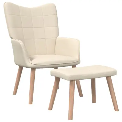 The Living Store Stol za sproščanje s stolčkom krem blago - Stol Za Sproščanje